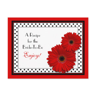 Red Gerbera Daisy Polka Dots Recipe Card for the Bride to Be