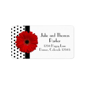 Red Gerbera Daisy Wedding Address Labels label