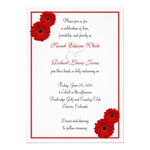 Red Gerbera Daisy Wedding Invitation