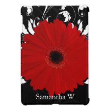 Red Gerbera Daisy with Black and White Swirl iPad Mini Cases