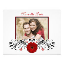 Red Gerbera Floral Save the Date Card Announcements