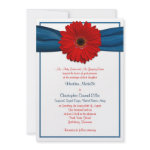 Red Gerbera with Blue Ribbon Invitation