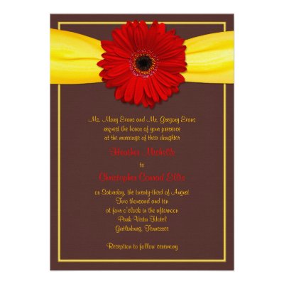Red Gerbera with Yellow Ribbon Invitation