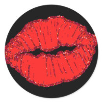 red giltter lips round sticker
