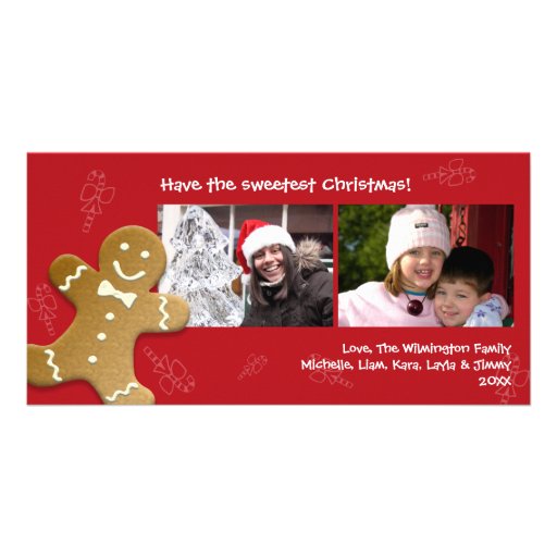 Red gingerbread man sweet candy canes Christmas Custom Photo Card