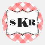 Red gingham 3 monogram letter country style sticker