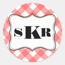 Red gingham 3 monogram letter country style stickers