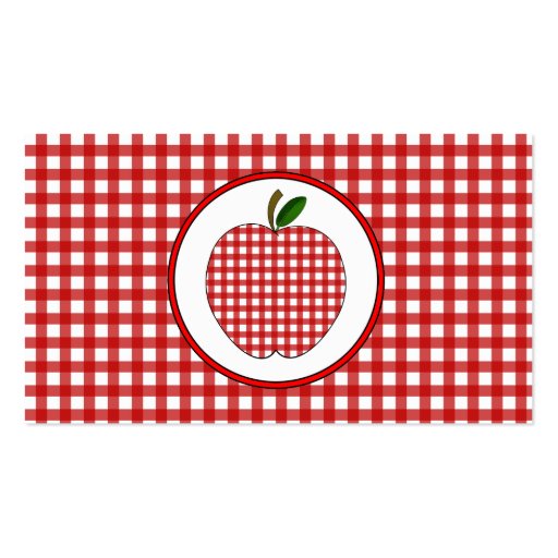 Red Gingham Apple Fashion Teacher Business Card (front side)