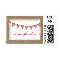 Red Gingham Bunting Burlap Inspired Save The Date Postage Stamps