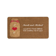 Red Gingham & Burlap Mason Jar Label