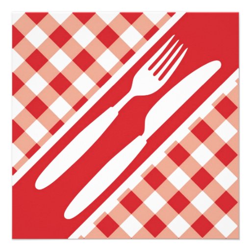 Red Gingham  & Cutlery Custom Announcements