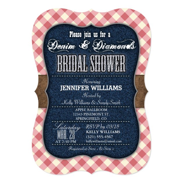 Red Gingham, Denim Bridal Shower Invitation
