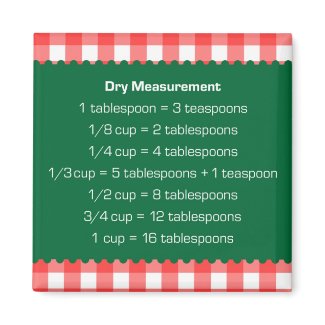 Red gingham green dry measure chart kitchen helper magnets