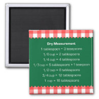 Red gingham green dry measure chart kitchen helper magnets