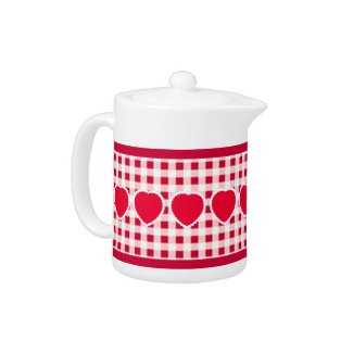 Red Gingham Heart Teapot