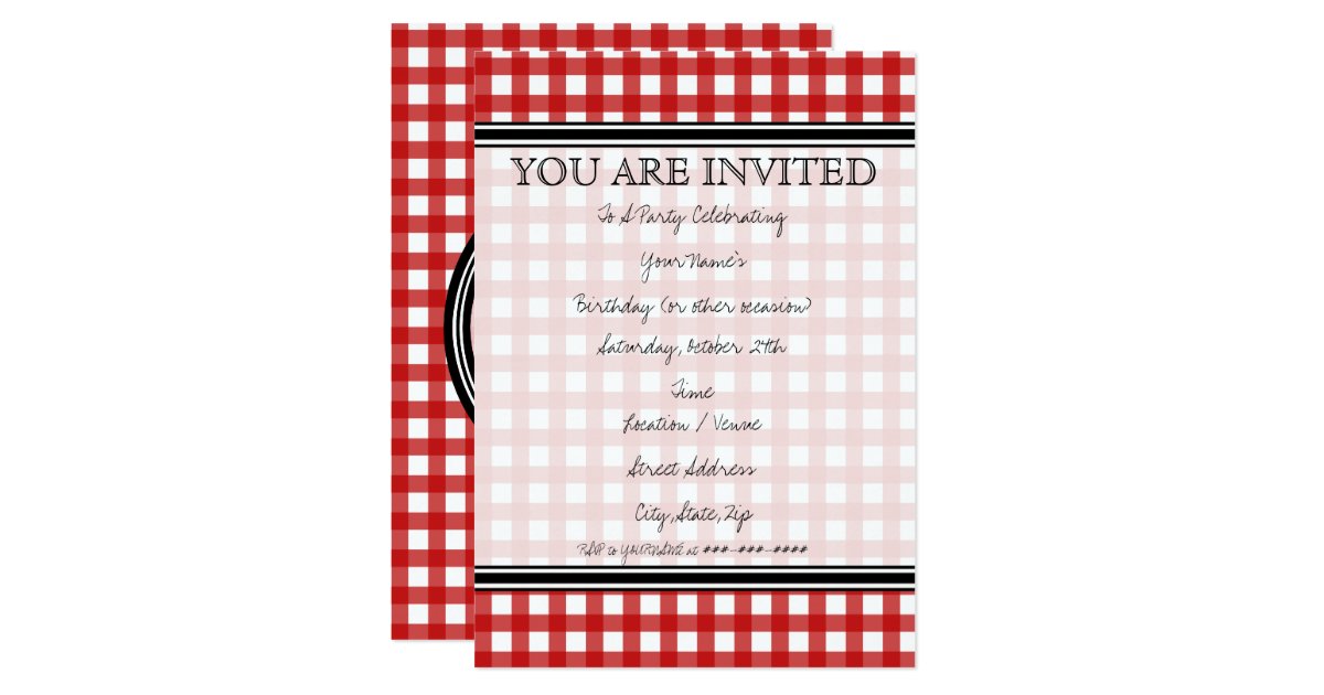 Red Gingham Invitation 