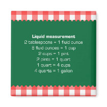Red gingham liquid measure chart kitchen helper magnets