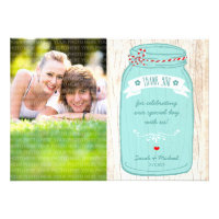 Red Gingham & Mint Mason Jar Photo Thank You Custom Invites