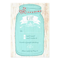 Red Gingham & Mint Mason Jar RSVP Invite