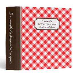 Red gingham pattern personalized recipe book binders