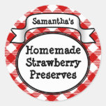 Red Gingham Strawberry Jelly Jam Jar Label stickers