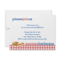 Red gingham summer barbeque July 4th celebration Personalized Invitation