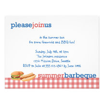 Red gingham summer barbeque July 4th celebration Personalized Invitation