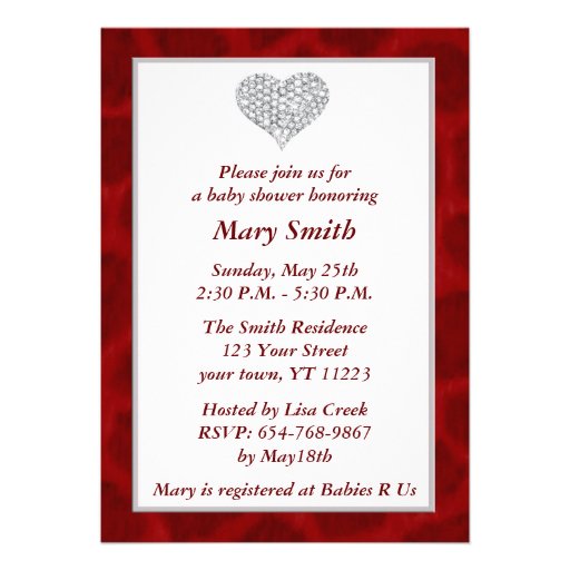 Red Giraffe Diamond Heart Baby Shower Invitation