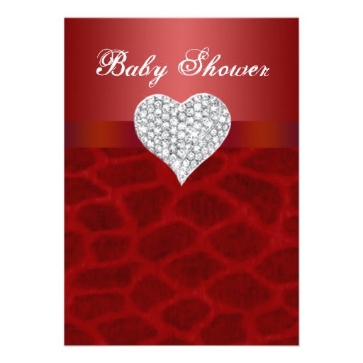 Red Giraffe Diamond Heart Baby Shower Invitation