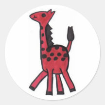 Red Giraffe Round Stickers