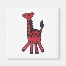 Red Giraffe Square Magnet
