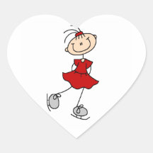Red Girl Ice Skater T-shirts and Gifts Heart Stickers