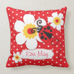 Red girls ladybug name flower polka dot pillow pillows