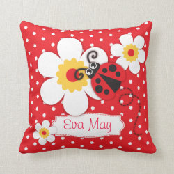 Red girls ladybug name flower polka dot pillow