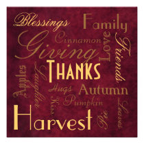 Red "Giving Thanks" Thanksgiving  Invitation