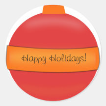 Red Glass Bulb Christmas Tree Ornament Round Sticker