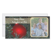 Red Glass Ornament In A Tree Photo Card photo cards by StationeryStore Red Glass Ornament In A Tree Photo Card photo cards