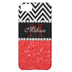 RED GLITTER BLACK CHEVRON MONOGRAMMED COVER FOR iPhone 5C