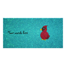 Red glitter cardinal turquoise glitter photo card template