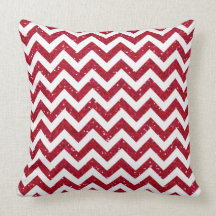 Red Glitter Chevron Pattern Throw Pillows