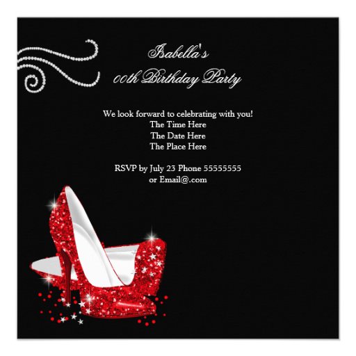 Red Glitter High Heels Black Birthday Party Personalized Invitation