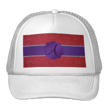 Red glitter monogram diamonds mesh hat