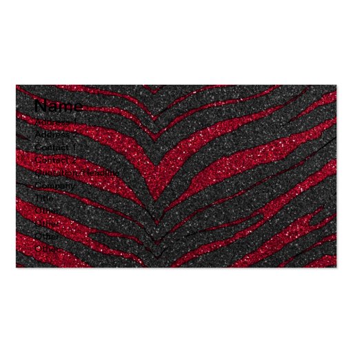 Red Glitter Zebra Print Business Card Template (front side)