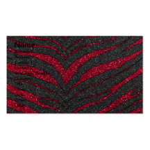 Red Glitter Zebra Print Business Card Template