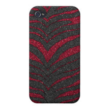 Red Glitter Zebra Print Cover For iPhone 4