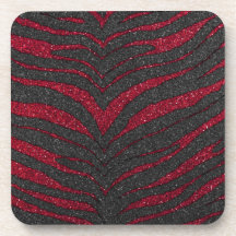 Red Glitter Zebra Print Drink Coasters