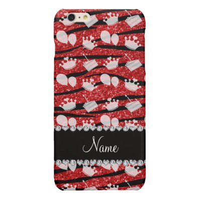 Red glitter zebra stripes birthday cake balloon glossy iPhone 6 plus case