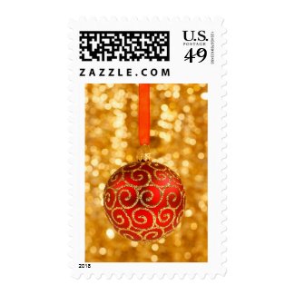 Red Glittery Christmas Festive Ornament Postage Stamp