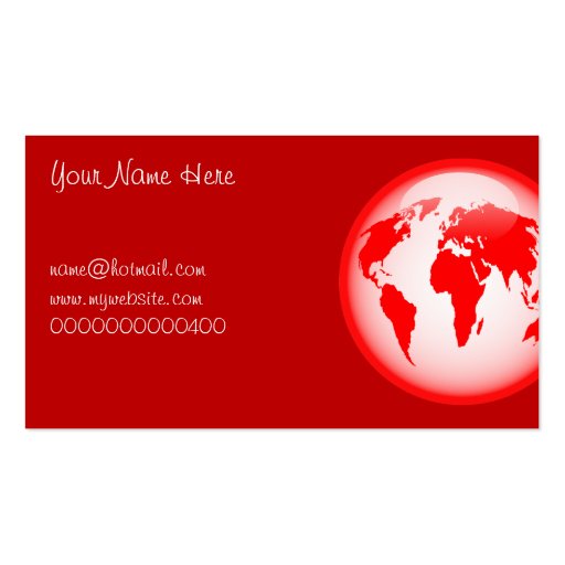 Red Glossy Globe, Your Name Here, Business Card Template (front side)