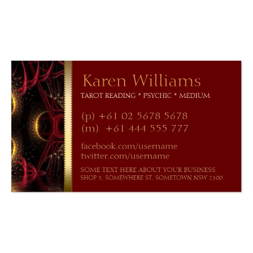 Red Goddess Temple Tarot Business Cards (back side)